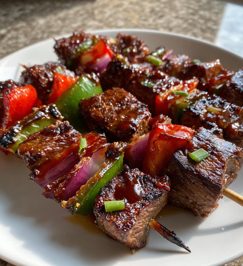 Grillade nötköttsspett med barbecue-sås