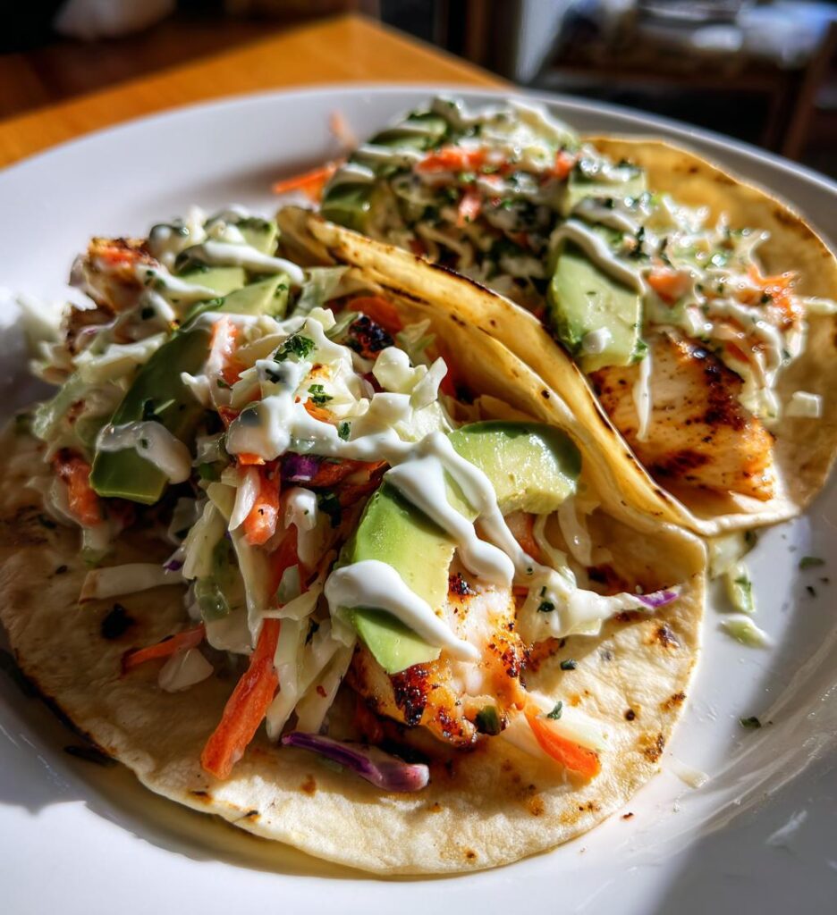 Kryddiga grillade fisketacos med coleslaw