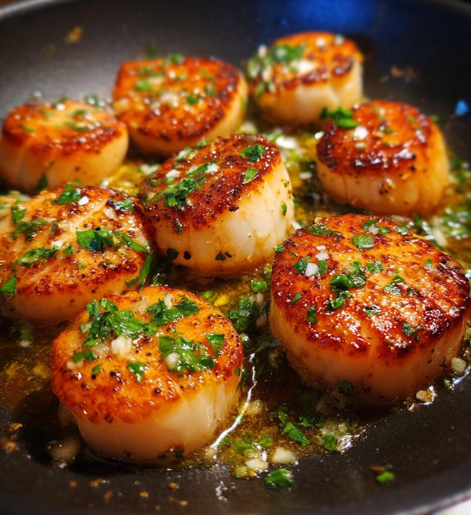 Stekta pilgrimsmusslor med smör och vitlök