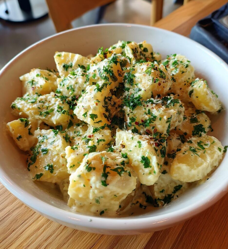 Potatis i Krämig Vitlökssås